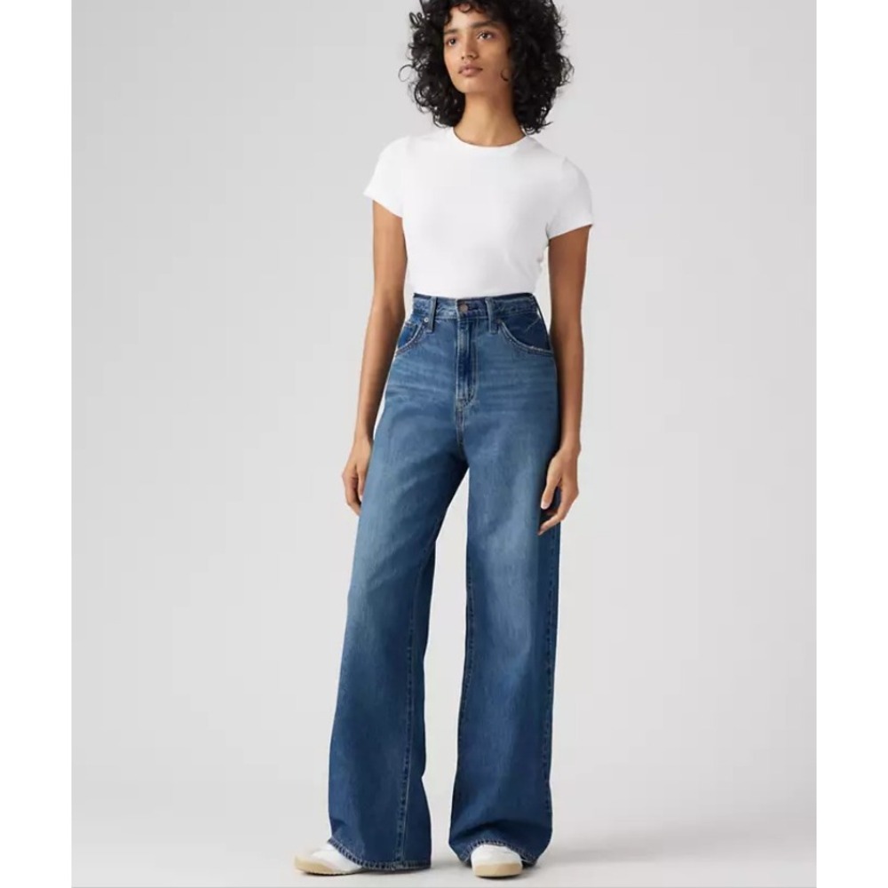 Levi's Cinch Baggy Jeans High Rise Wide Leg Medium Wash Rigid Denim W 28 L 31